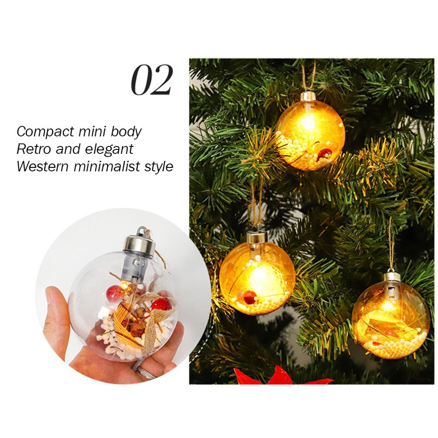 KONNWEI Weihnachtskugeln mit LED-Licht, runde transparente Anhänger aus Jute für deinen Weihnachtsbaumschmuck - Bild 3