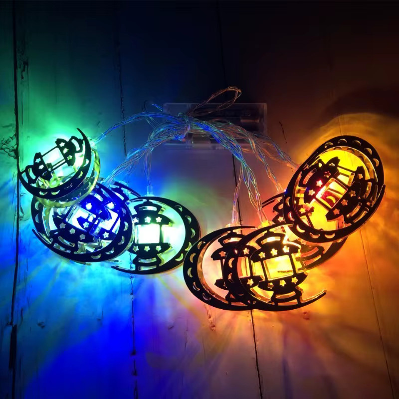 LED Lichterkette Ramadan Eid Mubarak mit Mond, Stern und Moschee-Motiv in Gold/Messing, Batteriebetrieben, Länge: 1,65 m - Bild 4