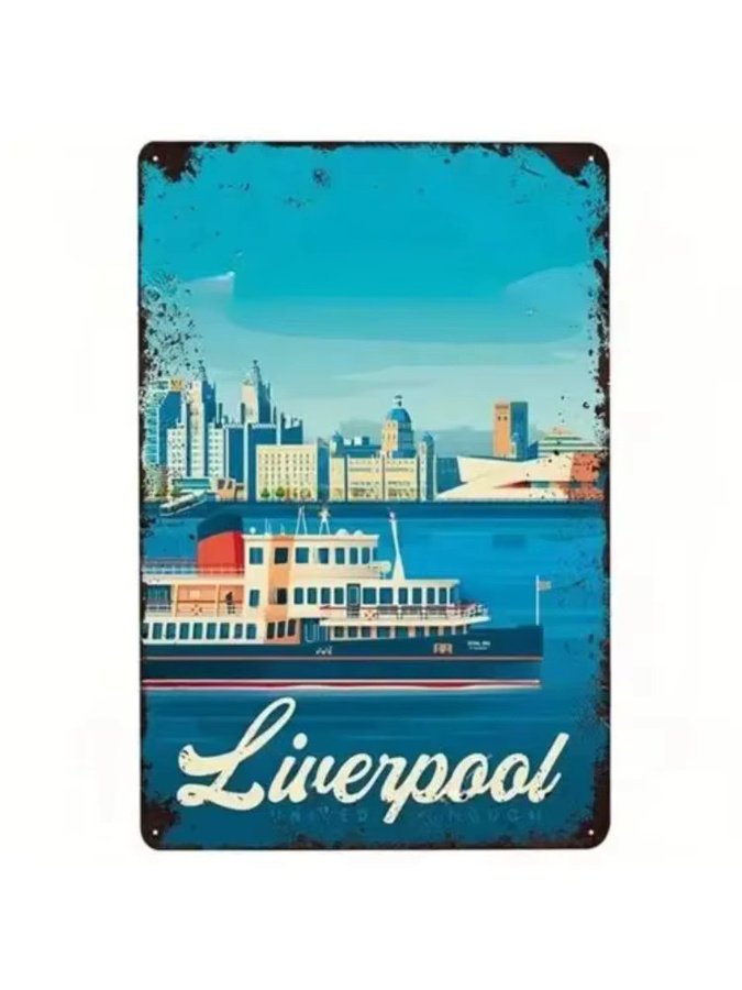 MINISO Blechschild Ferry Skyline River Mersey Wandkunst im Vintage-Stil, Blau, Rechteckig - Bild 2