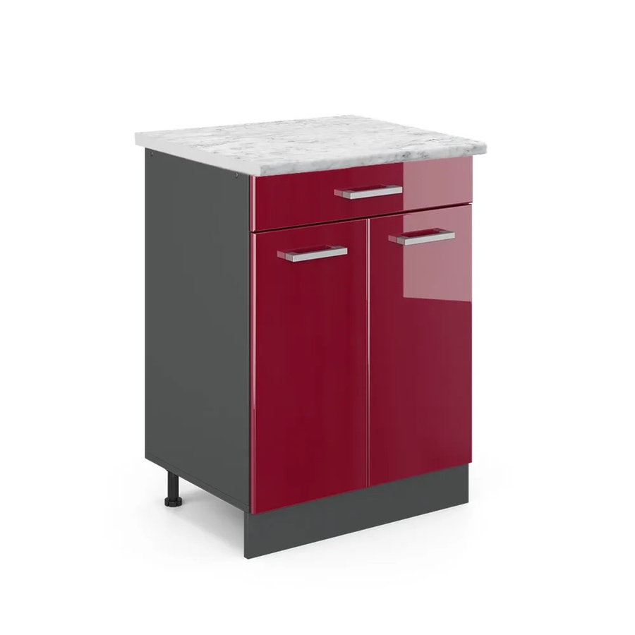 Vicco Küchenschrank R-Line in Bordeaux Hochglanz und Anthrazit mit Marmor-Optik, B/T/H: 80 x 46 x 60 cm - Bild 2