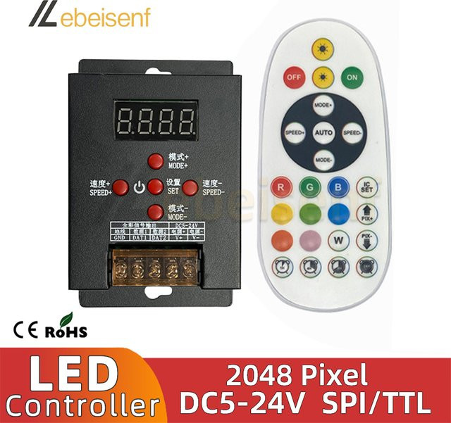 T-500 SPI TTL LED Controller mit 5-Key Magic Color Funktion und RF 25-Key Remote Control Dimmer für WS2811 WS2812 RGBIC Strip Lights bis zu 2048 Pixeln - Bild 1