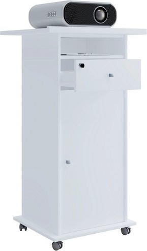 VCM Beamer-Stand Neta Standschreibtisch mit Rollen und neigbarer Pultfläche, Farbe: Weiss/Braun, B/T/H: 60 x 50 x 108 cm - Bild 1