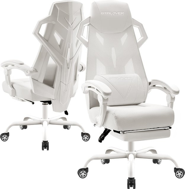 GTPLAYER Ergonomischer Gamingstuhl in Weiss mit verstellbarer Lordosenstütze und Kopfstütze aus PU-Leder - Bild 1