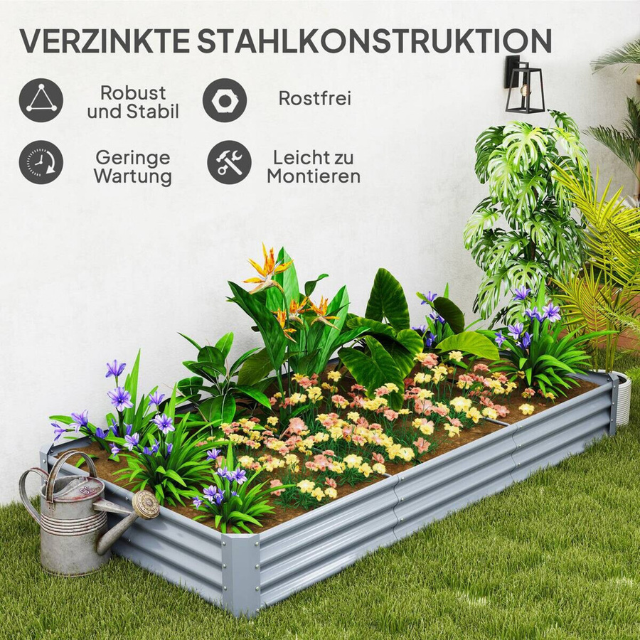 Outsunny Hochbeet aus verzinktem Stahl in Silber, B/H/L: 120 x 30 x 240 cm - Bild 3