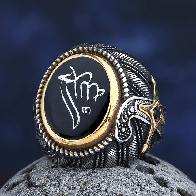 abdo Saudi-Stern-Ring, 316L Edelstahl, schwarzer Kristall, Herren - Bild 1