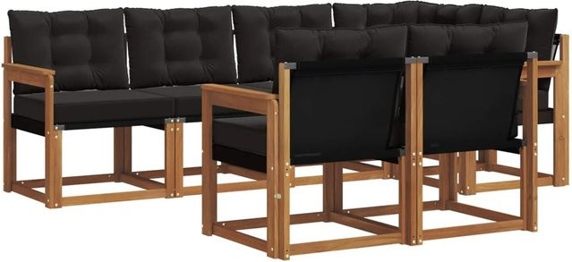 vidaXL Outdoor-Sofagarnitur 7-teilig aus Akazienholz mit Textilene und Kissen in Schwarz und Natur - Bild 1