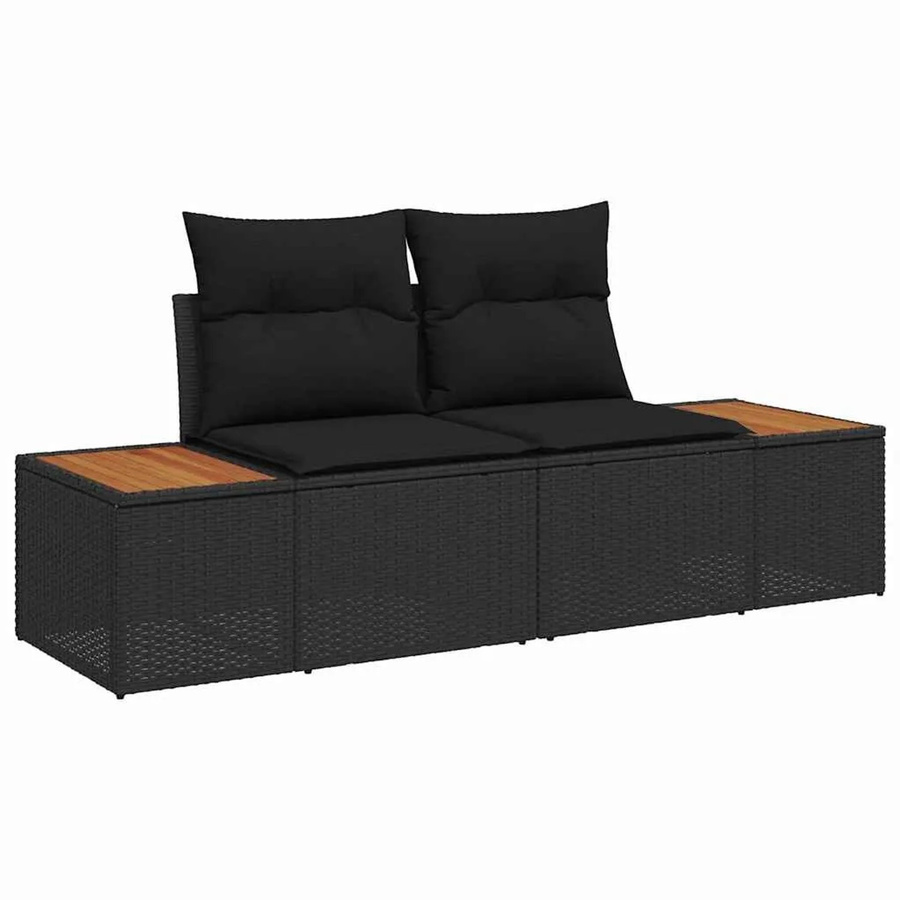 7-tlg. vidaXL Garten-Sofa-Set aus Poly-Rattan und Stahl in Schwarz mit Kissen und Gartentisch - Bild 2