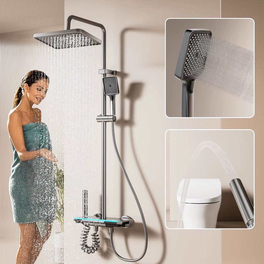 Vremota Badezimmer-Duschsystem mit digitaler Temperaturanzeige und 4 Funktionen als Warm- und Kaltwasser-Duscharmatur-Set - Bild 2