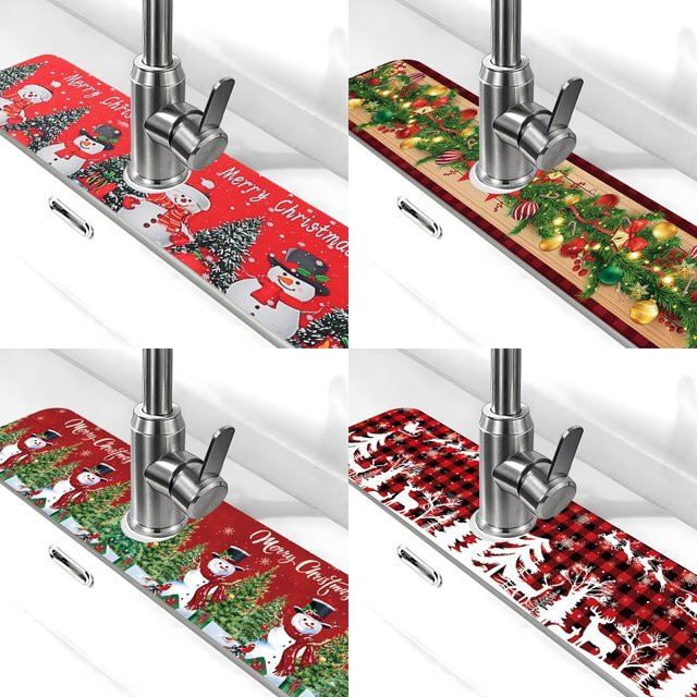PATIMATE Saugfähige Küchenmatte für das Waschbecken mit Weihnachtsdesign, Multicolor - Bild 1