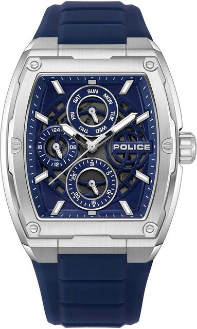 Police Herrenuhr Creed, Quarz, Edelstahl, 42 mm, Silikon, Blau, 5 ATM - Bild 1