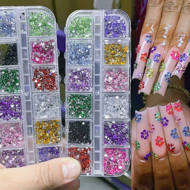 Strass Nägel Kunst Accessoires, 12 Farben, 2mm, Glänzend, 3D Acryl - Bild 1