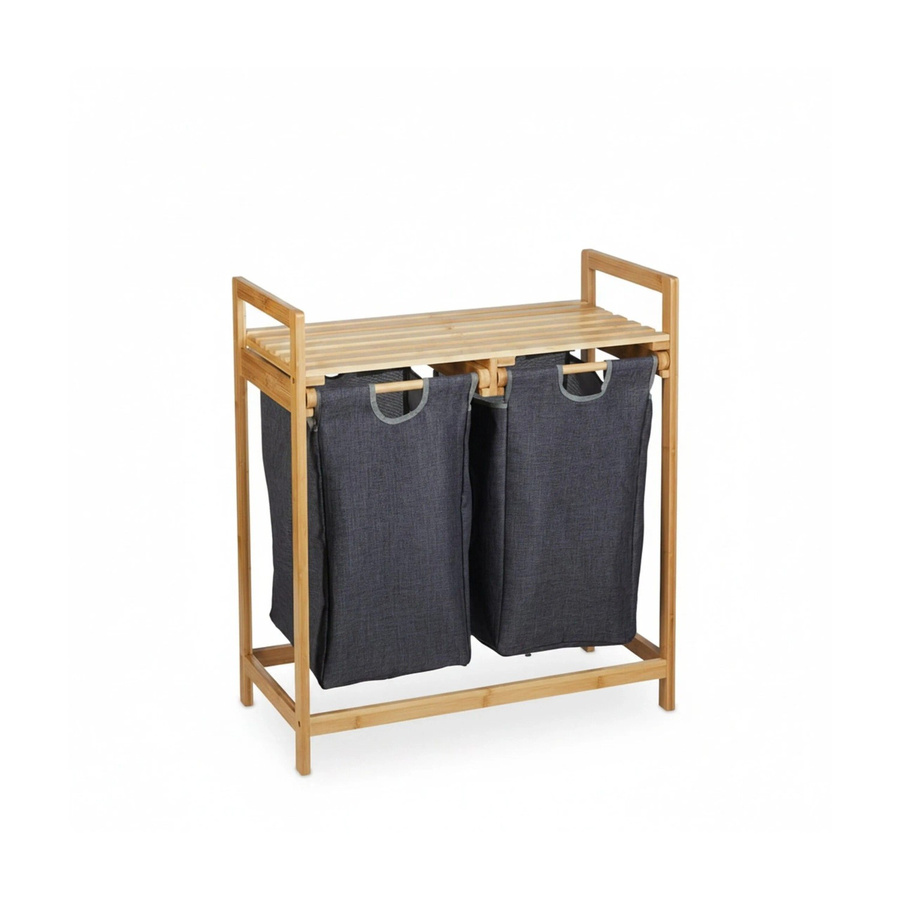 Relaxdays Wäschekorbregal aus Bambus mit 2 Fächern in Grau, H: 73 cm, B: 64 cm, T: 33 cm - Bild 2