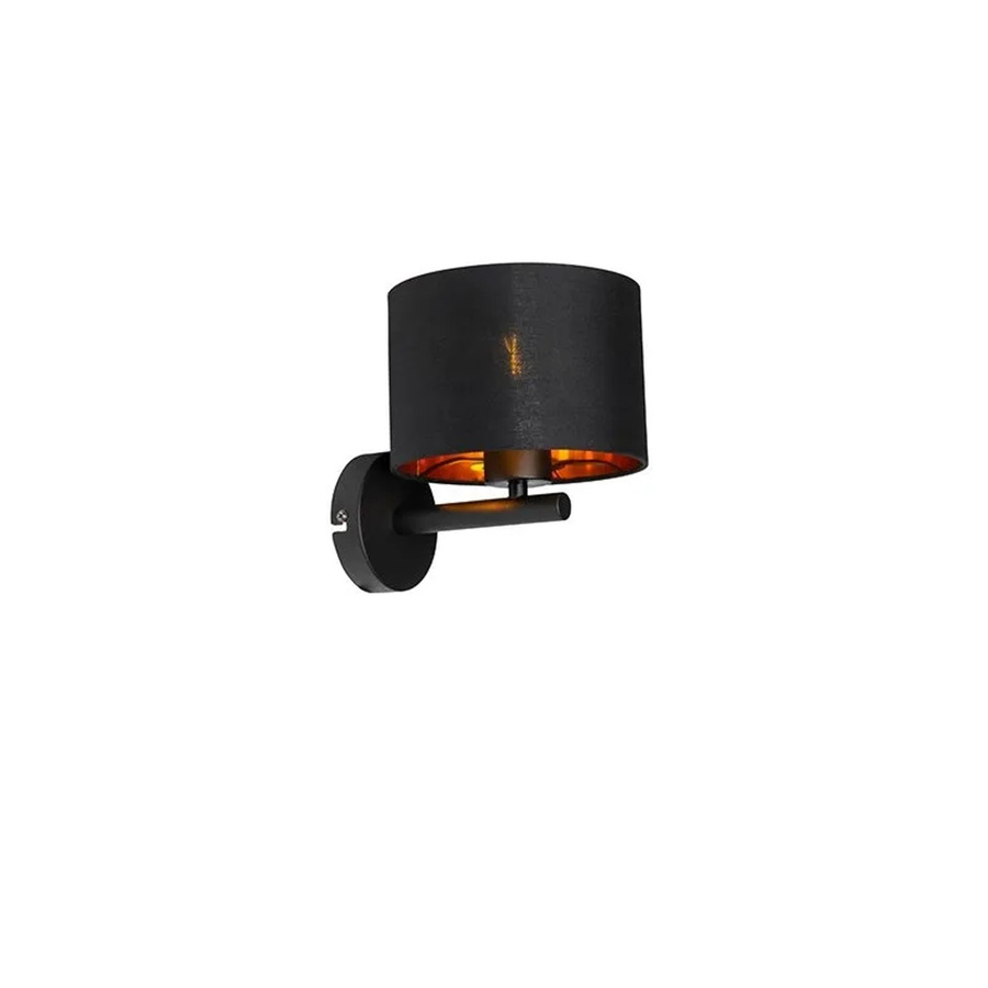 QAZQA Moderne Wandleuchte in Schwarz und Gold aus Stahl mit Stoffschirm, dimmbar, E27 - Bild 2
