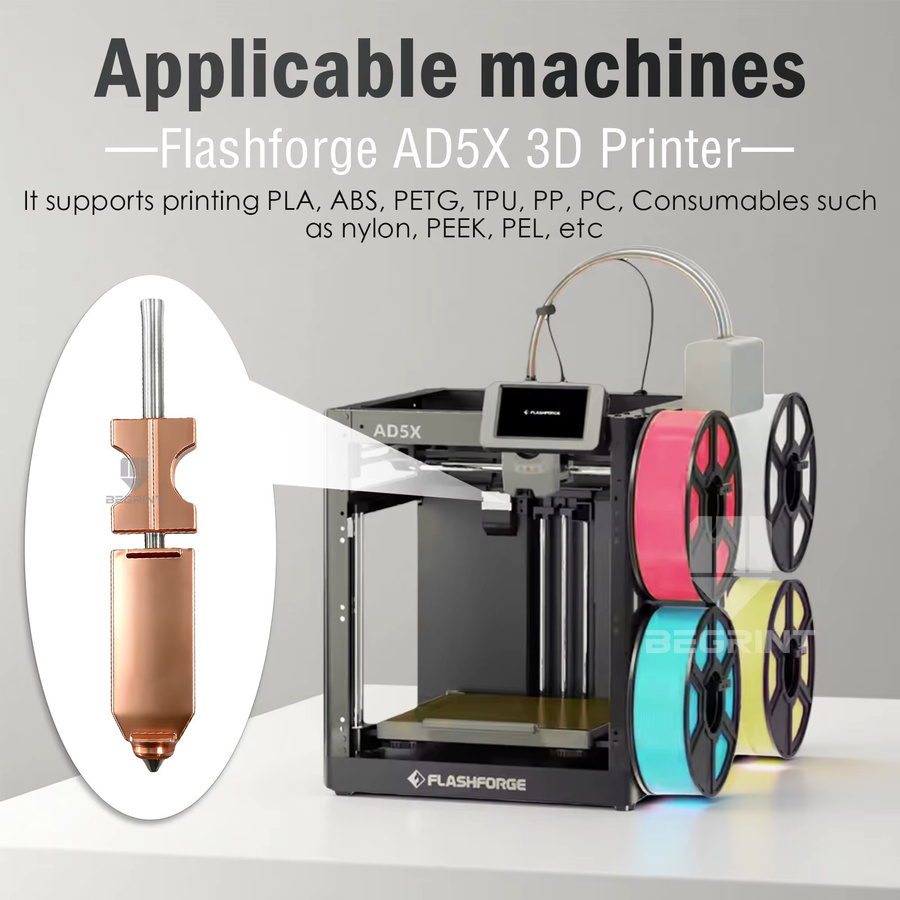 Flashforge AD5X Hotend-Düsen Set mit 0,4 mm Düse, Silikonsocke und Düsenbürste in Gold - Bild 2