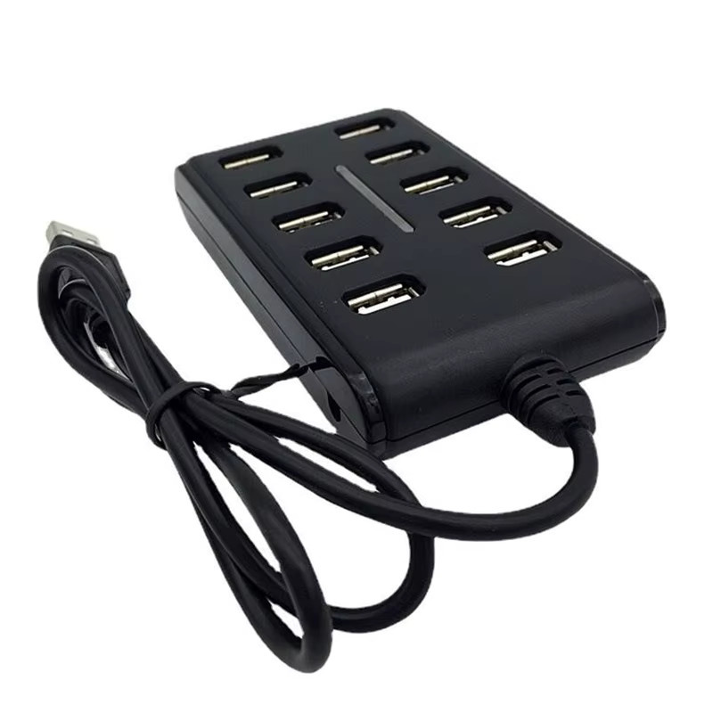 USB 2.0 10-Port-HUB Stromversorgter USB-Verteiler mit Einzelnen Ein/Aus-Schaltern in Schwarz - Bild 2
