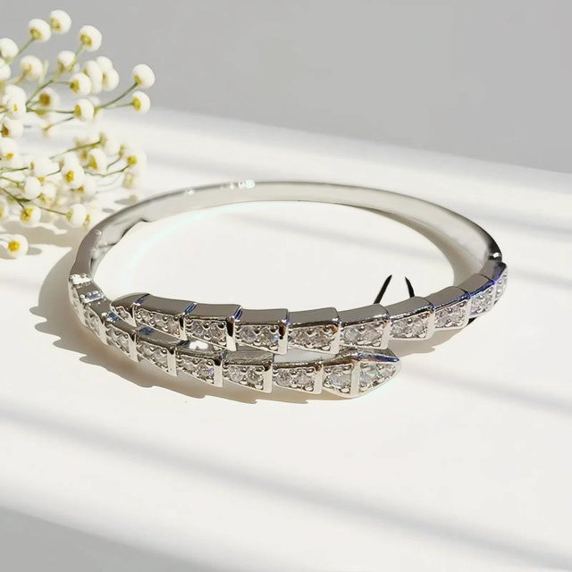 TT-ANQ Halbschlangenarmband, 925 Silber, Zirkonia, Damen, 17 cm, grau - Bild 1