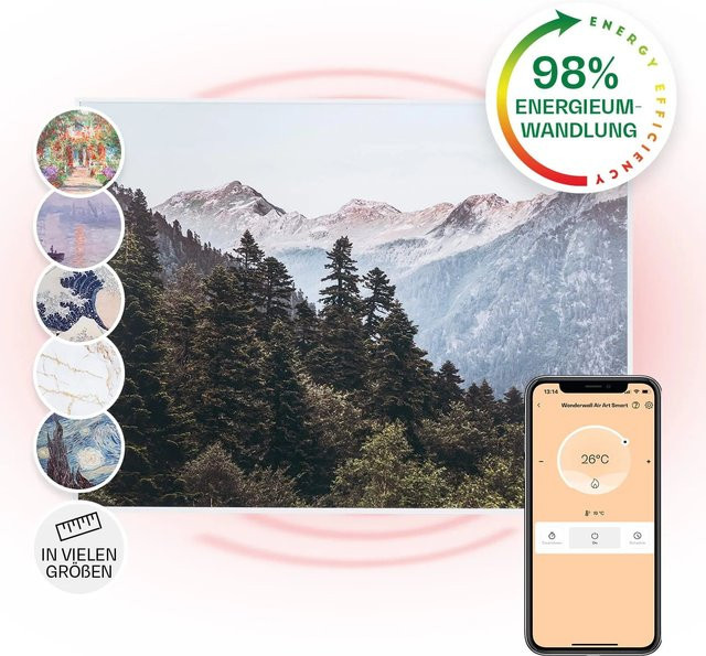 Klarstein Wonderwall Air Art Smart Infrarotheizung mit App-Steuerung und Motiv Berg in Weiß, B: 80 cm, H: 60 cm, 500 W - Bild 1