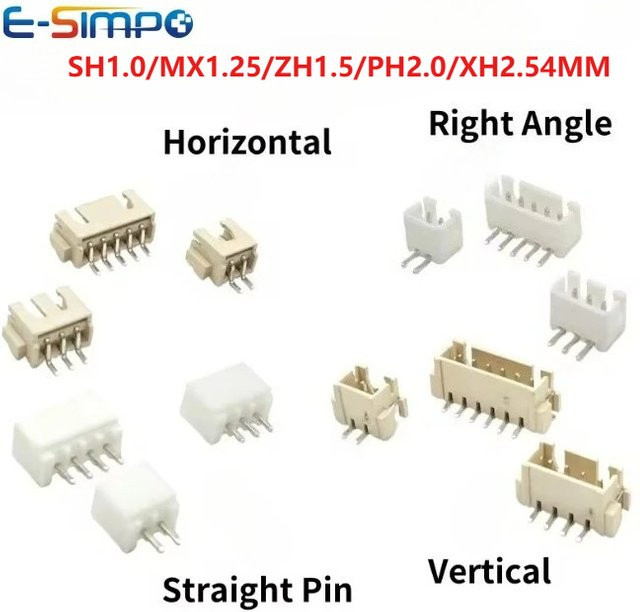 E-SIMPO Wafer-Verbinder Set 50 Stück in Weiß mit MX1.25 SH1.0 ZH1.5 PH2.0 XH2.54 VH3.96mm Gerade DIP Rechtwinklig Vertikal SMT Horizontal SMD Stecker - Bild 1
