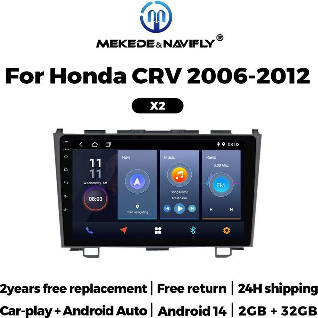 MEKEDE Android 14 Autoradio für Honda CR-V 3 (2007-2011) mit Carplay, WIFI, GPS Navigation und Rückfahrkamera in Schwarz - Bild 1