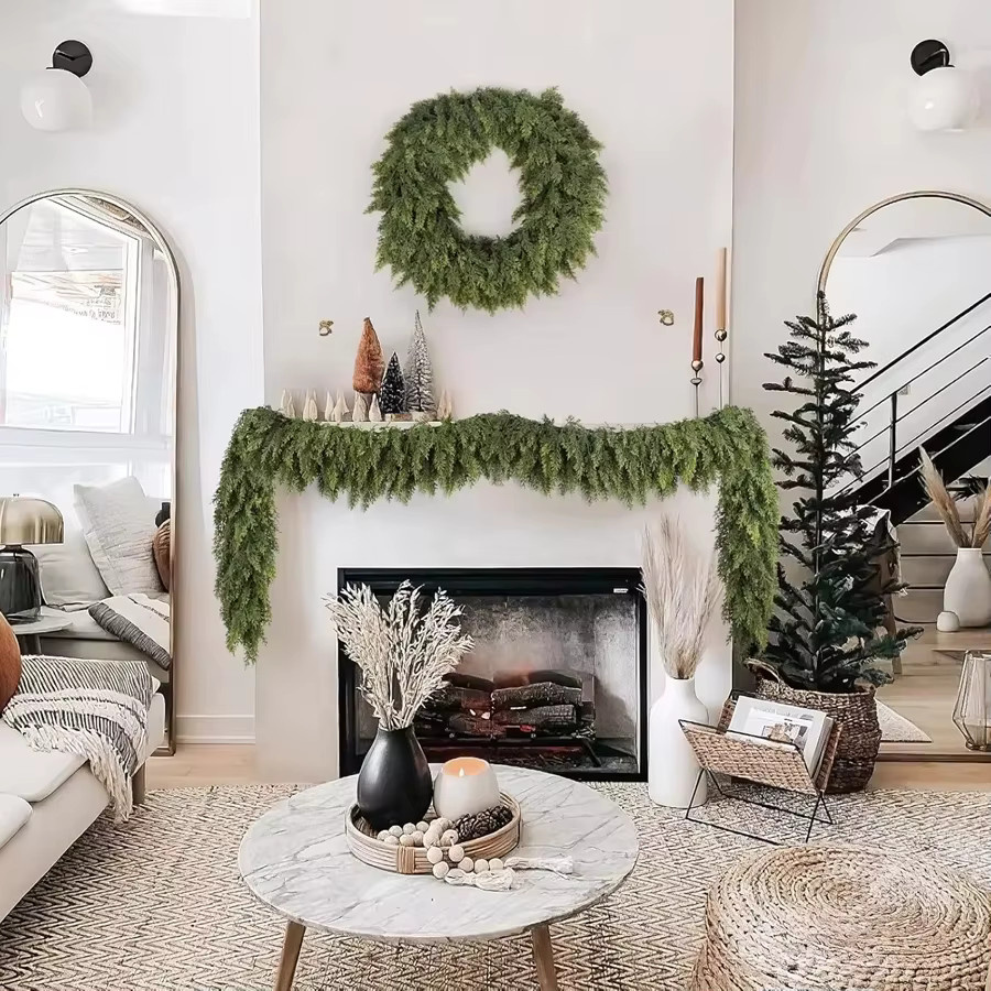 Grüne künstliche Pflanzen-Girlande aus Rattan für Weihnachtsbaum, Hochzeit und Party als Hängedekoration für Outdoor und Indoor - Bild 3