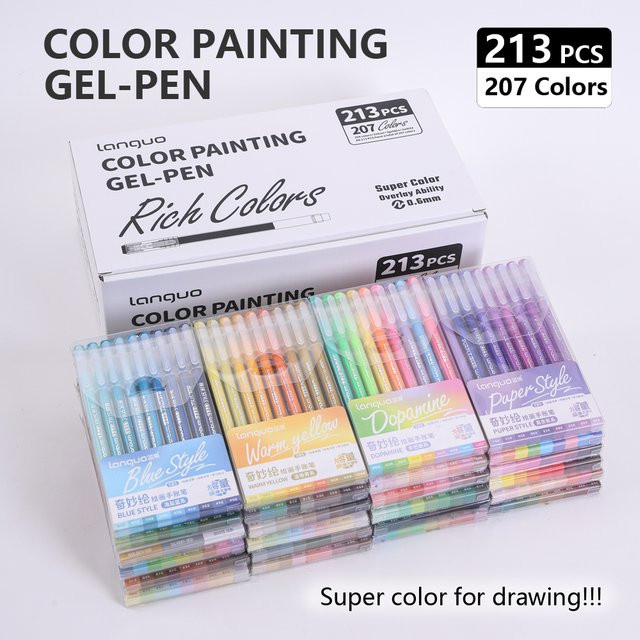 213-teiliges Set farbige Gelstifte mit 207 Farben für Zeichnungen und Skizzen, 0,6 mm Stiftspitze, Multicolor - Bild 1