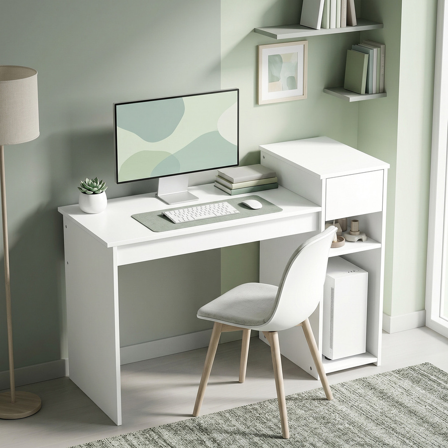 HOMCOM Schreibtisch mit Schublade und PC-Platz in Weiß, B/T/H: 108 x 50 x 82 cm - Bild 2
