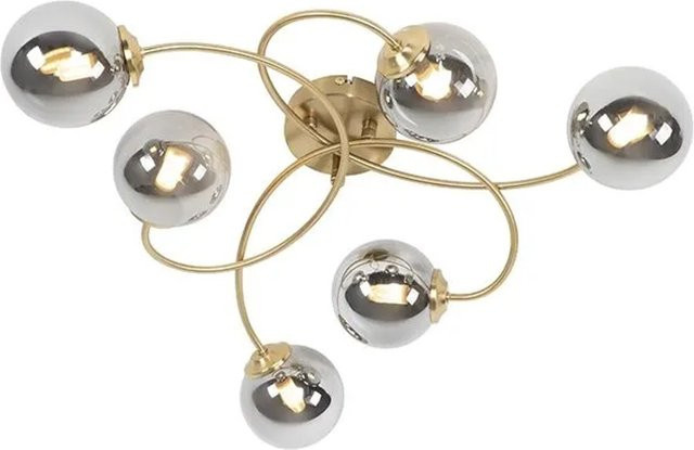QAZQA Moderne Deckenleuchte Athen in Gold mit 6 Rauchglas-Schirmen und G9 Fassung - Bild 1