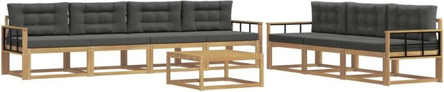 vidaXL Outdoor-Sofagarnitur aus Akazienholz mit 7 Kissen in Anthrazit und Weiß - Bild 1