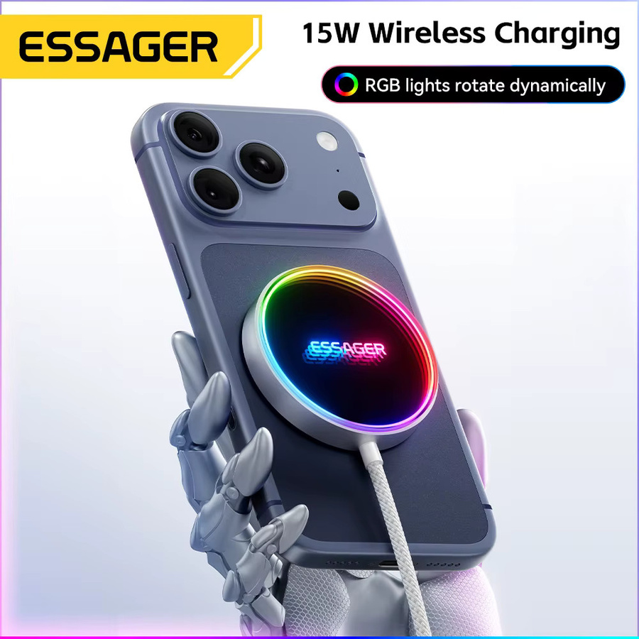 ESSAGER 15 W Magnetisches kabelloses Ladegerät Qi Qi2 Schnellladepad in Grau für iPhone 17 16 15 14 Mini - Bild 2