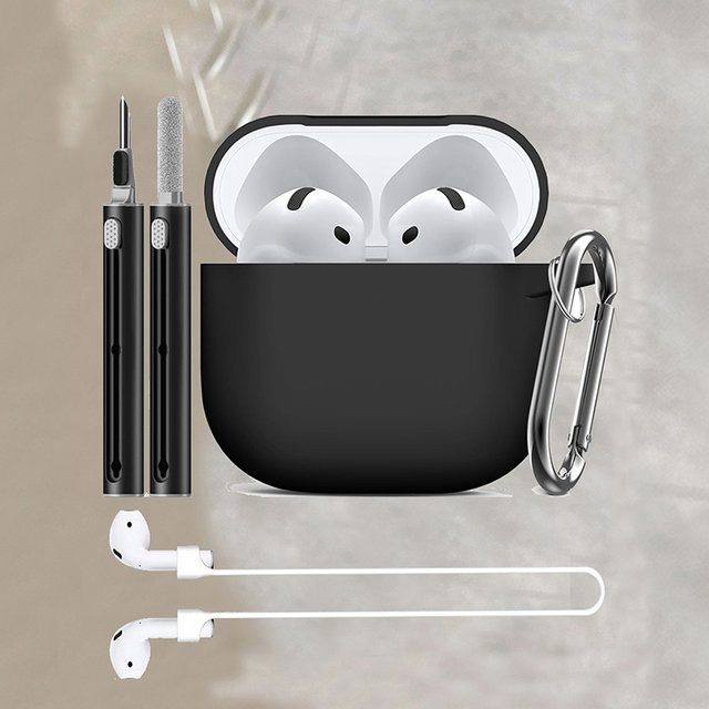Silikon-Kopfhörerhülle für Apple AirPods 4 in Schwarz mit Haken - Bild 1