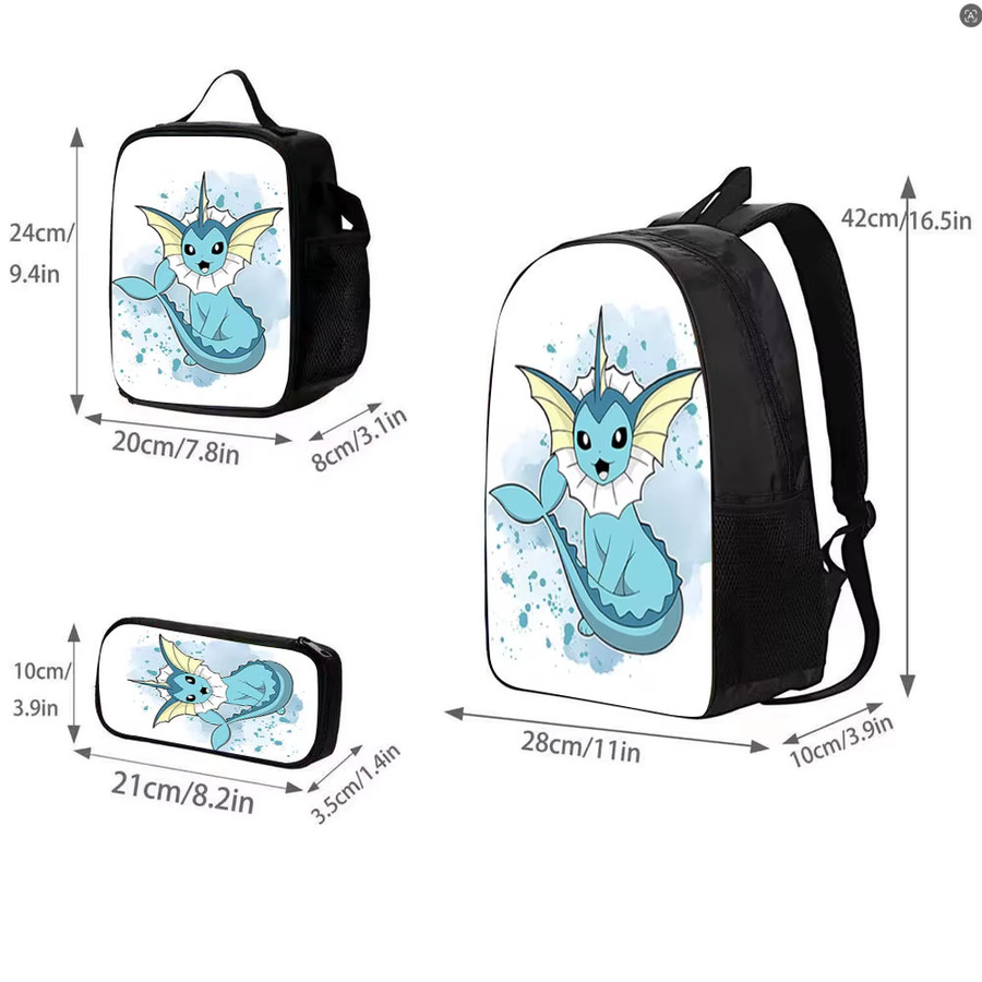 Potdemiel Pokémon Kindertaschen-Set Vaporeon in Blau mit Rucksack, Lunchbox und Stifteetui - Bild 2