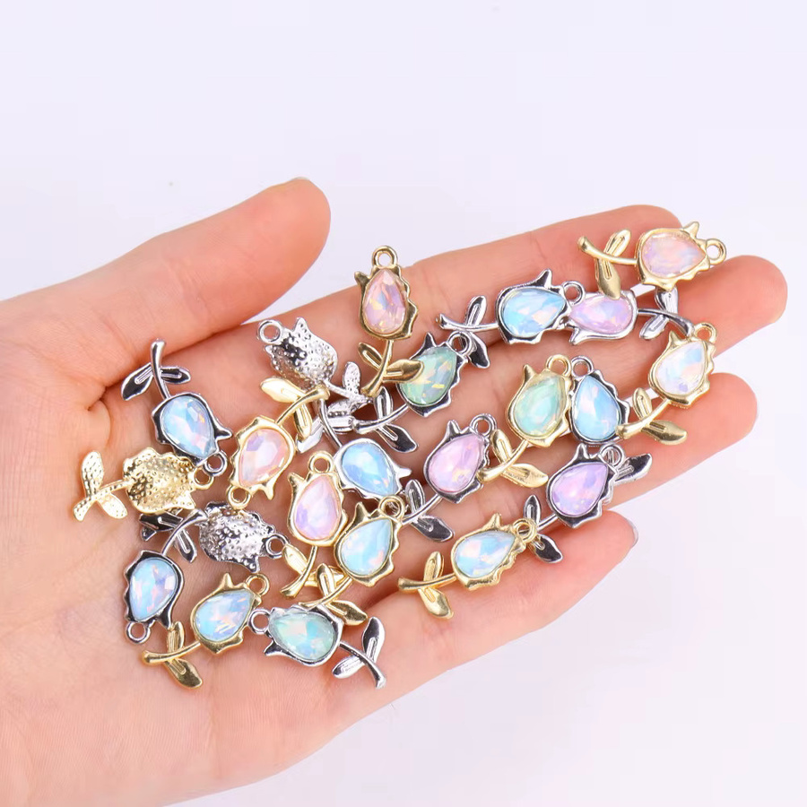 RUWENSHU Charms, Kristall, Rose, Messing, Blumen Anhänger - Bild 1