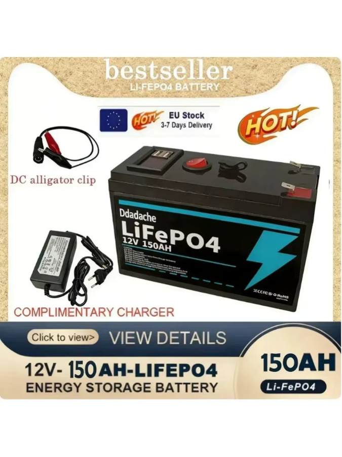 12V 150Ah LiFePO4 Lithium Batterie mit USB-A und USB-C Anschluss in Schwarz für Solar, Marine und Camping - Bild 6