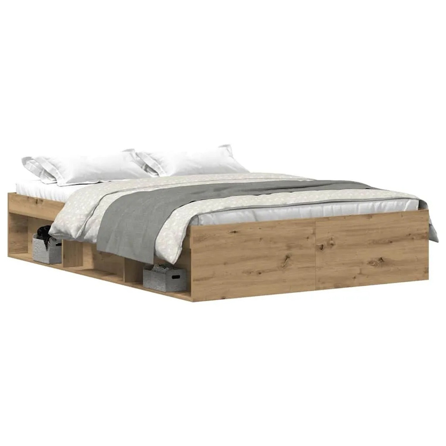 vidaXL Bettgestell Artisan-Eiche aus Holzwerkstoff und Kiefernholz, Farbe: Braun, B/T/H: 138 x 190 x 35 cm - Bild 2