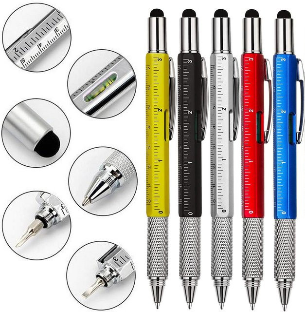 ZOUGOUGO 7-in-1 Multifunktionsstift aus Metall mit Touchscreen-Eingabestift, Kugelschreiber, Schraubendreher, Lineal und Nivelliergerät - Bild 1