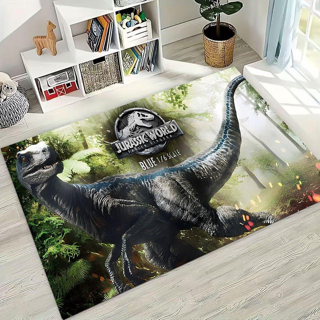 Warm Home Life Jurassic Park Dinosaurier Teppich mit Velociraptor Motiv, rutschfest und waschbar, B/T: 60 x 90 cm - Bild 1