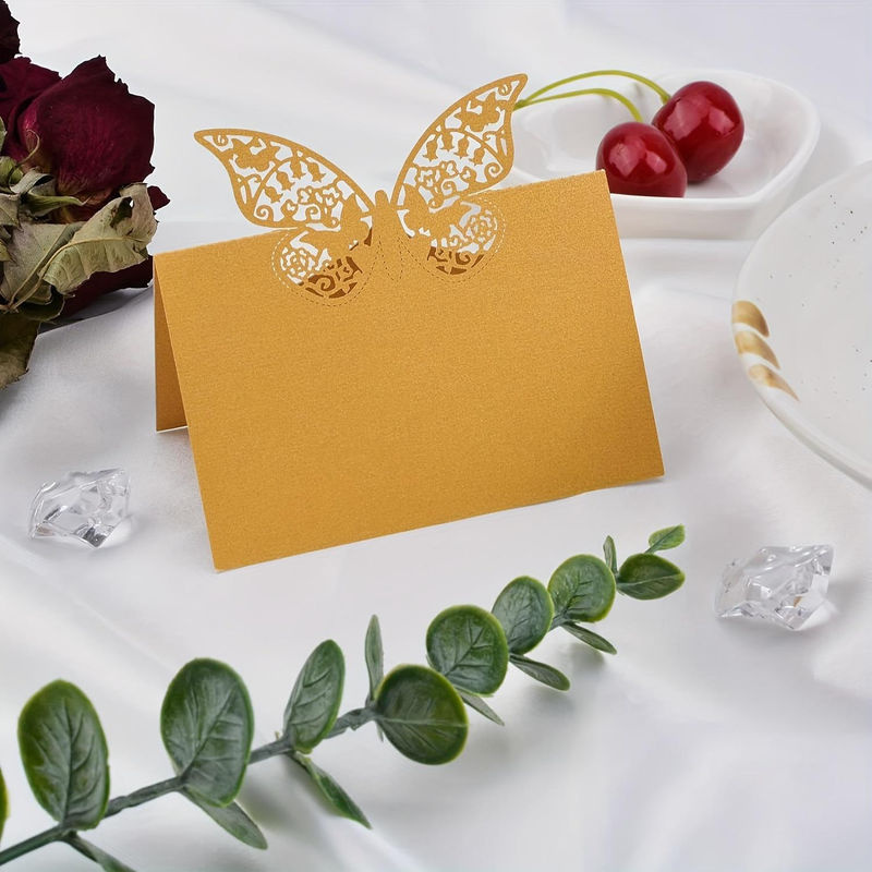 25 Stück SZ-Damai 3D-Visitenkarten mit Schmetterlingen in Gold, lasergeschnittenes Design als stehende Tischkarten und Tischdekoration aus Papier - Bild 2