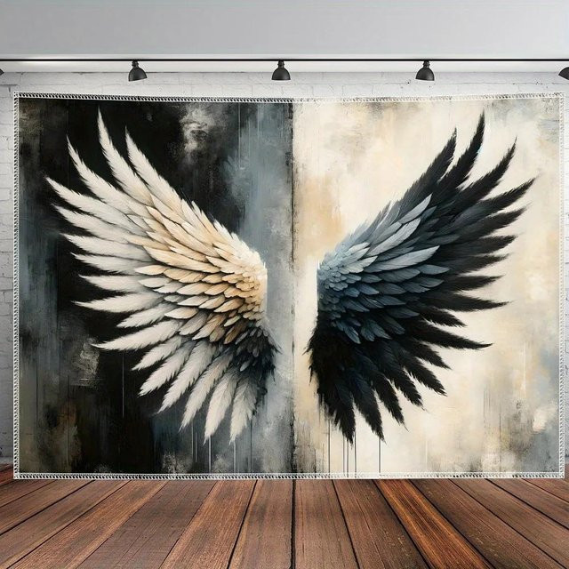 JMG Household Supplies Engelsflügel Wandteppich in Schwarz-Weiß, Dramatische Fantasy-Kunst für deine Heimdekoration, Breite: 95 cm, Höhe: 73 cm - Bild 1