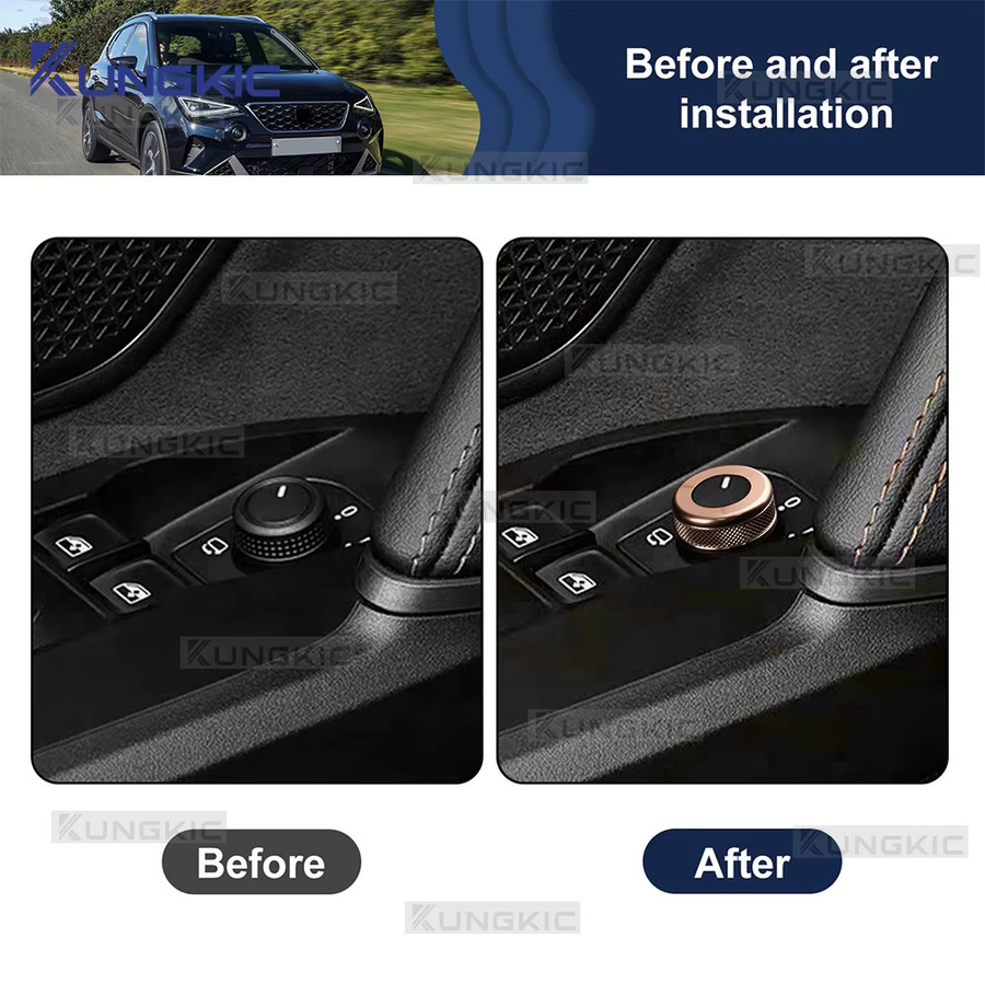 KUNGKIC Auto Rückspiegel Fenster Knopf aus Aluminiumlegierung in Gold für Seat Leon, Ateca, Tarraco, Cupra Formentor, Leon, Ibiza, Arona, Ateca und Terramar - Bild 3