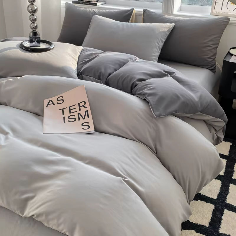 Dreamreal Bettwäsche-Set aus gewaschener Baumwolle, einfarbig grau, bestehend aus Bettbezug und Kissenbezügen, B/T/H: 220 x 240 cm - Bild 3