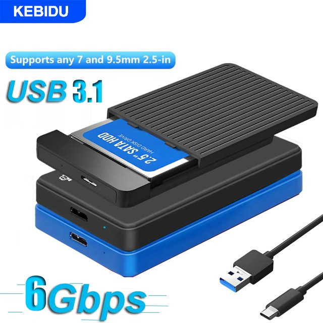 KEBIDU USB 3.0 HDD-Gehäuse für 2,5 Zoll SATA HDD und SSD, externes Festplattengehäuse mit 6 Gbit/s Hochgeschwindigkeit, Schwarz - Bild 1