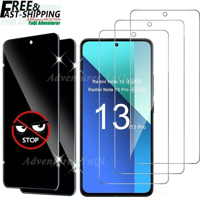 Xiaomi Redmi Note 13 Pro Displayschutzfolie aus gehärtetem Glas mit Anti-Spy Privatsphäre-Funktion, HD kristallklar, 9H Härte, transparent - Bild 1
