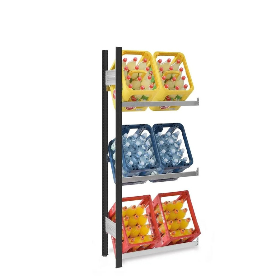 PROREGAL Getränkekistenregal Stecksystem T-Profil in Anthrazit/Verzinkt, H x B x T: 175 x 75 x 30 cm, 3 Ebenen mit 100 kg Fachlast für 6 Getränkekisten - Bild 2