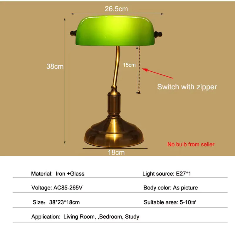 Vecli Retro Tischlampe aus Glas und Eisen in Antik Bronze für Wohnzimmer und Schlafzimmer - Bild 1