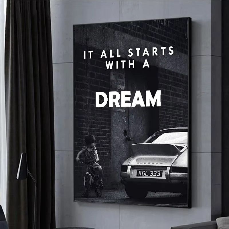 Dekorative Leinwand Wandkunst It All Starts with a Dream in Schwarz und Weiß - Bild 2