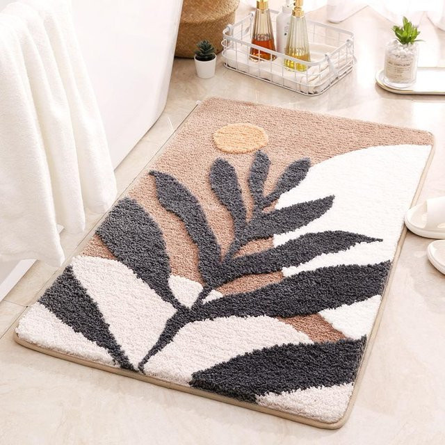 Rutschfeste Badematte im Boho-Stil mit Pflanzenmotiv, beige, B/T: 60 x 40 cm - Bild 1