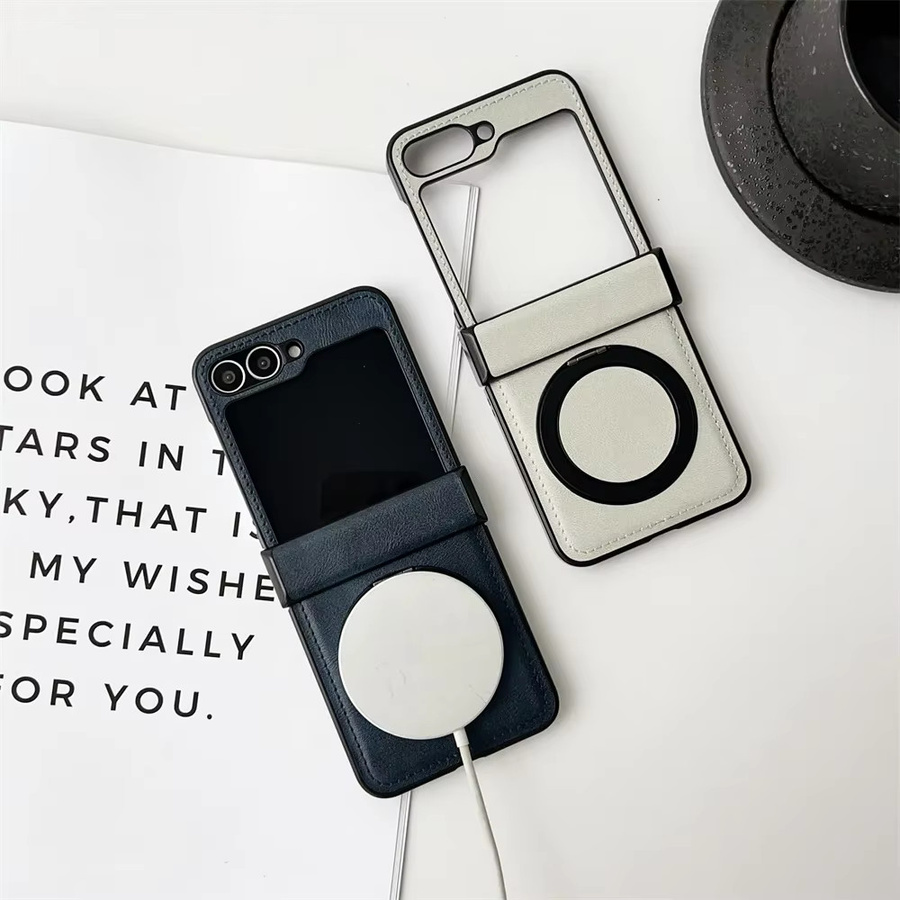 Magnetische Schutzhülle mit rotierender Scharnierabdeckung aus Leder für Samsung Galaxy Z Flip 7, 6, 5, 4, 3 in Schwarz - Bild 2