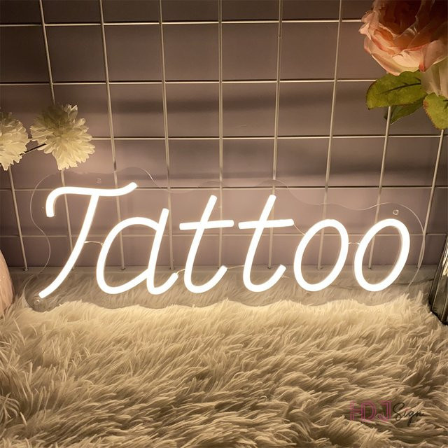 HDJSIGN Neonlicht Tattoo Salon Wandkunst Dekoration in Weiß mit USB-Anschluss - Bild 1