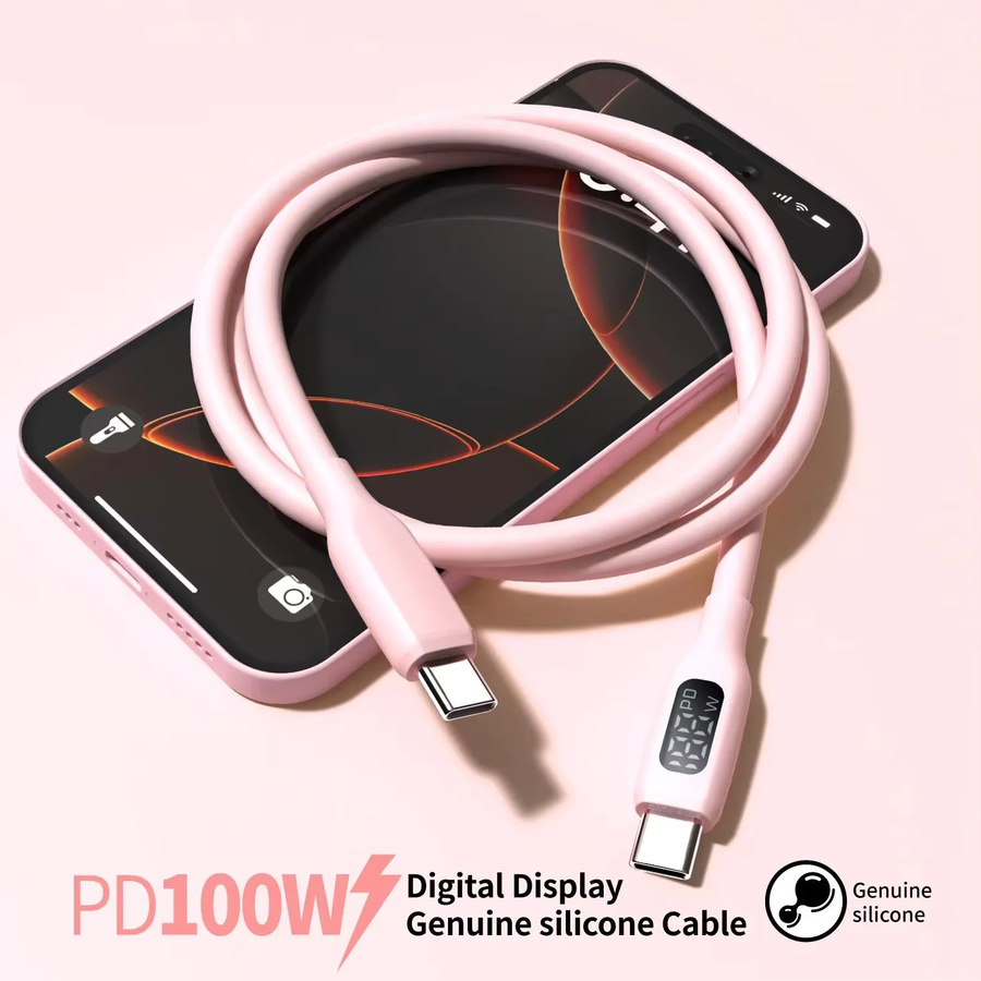 KakuuCa USB-C-Kabel 2er-Pack in Pink mit LED-Anzeige für 100W Schnellladung, Länge: 1 m - Bild 3