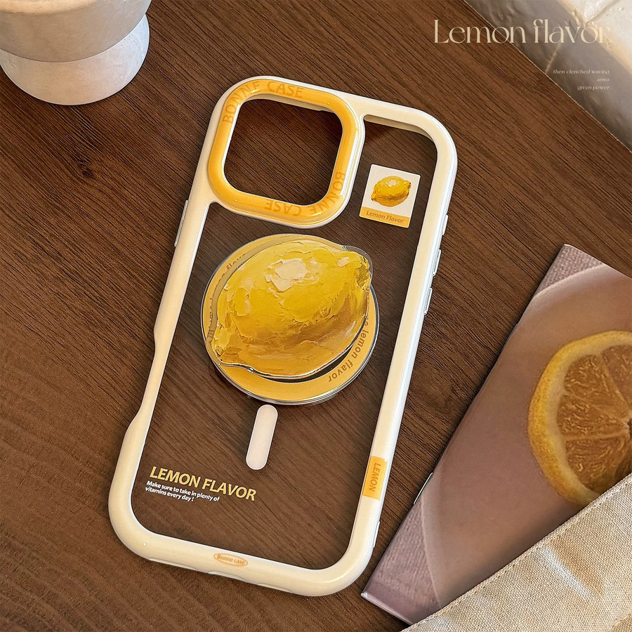 MUQGEW Handyhülle mit magnetischer Halterung für iPhone 17 bis 11, Design Koreanische gelbe Zitrone, Transparent, Stoßfeste Hartschale aus Acryl - Bild 2